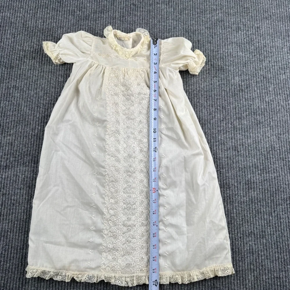 Vintage Off White Eyelet Lace Christening Gown Baptism‎ Dress Infant Baby  965